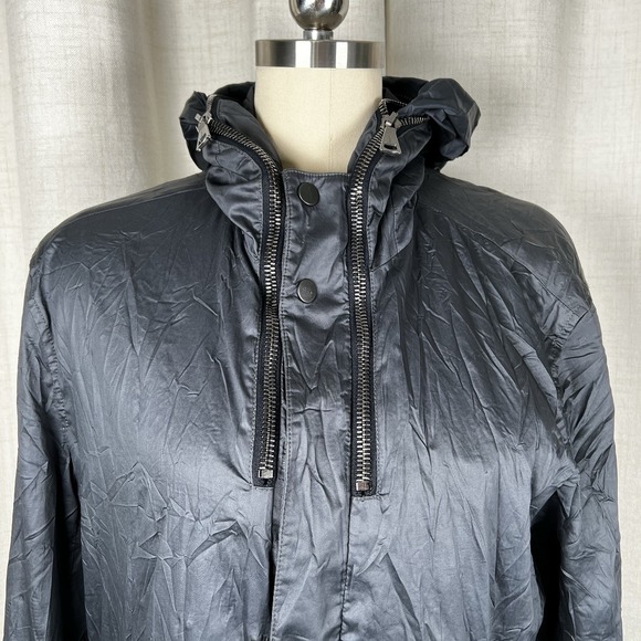 John Varvatos Waxed Cotton Shell Rain Jacket Blue Men's 52 Zip Up Hooded - Picture 2 of 12